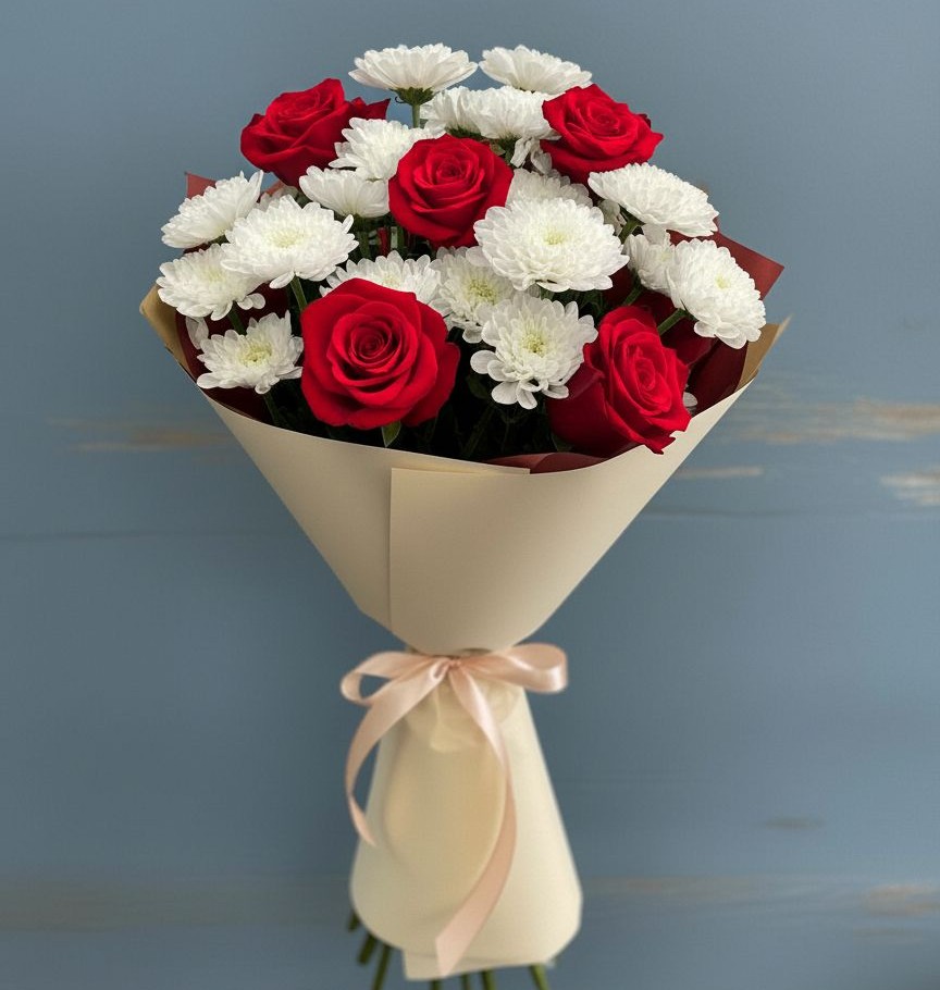 Букет цветов из: Розы и Хризантемы в Гамово