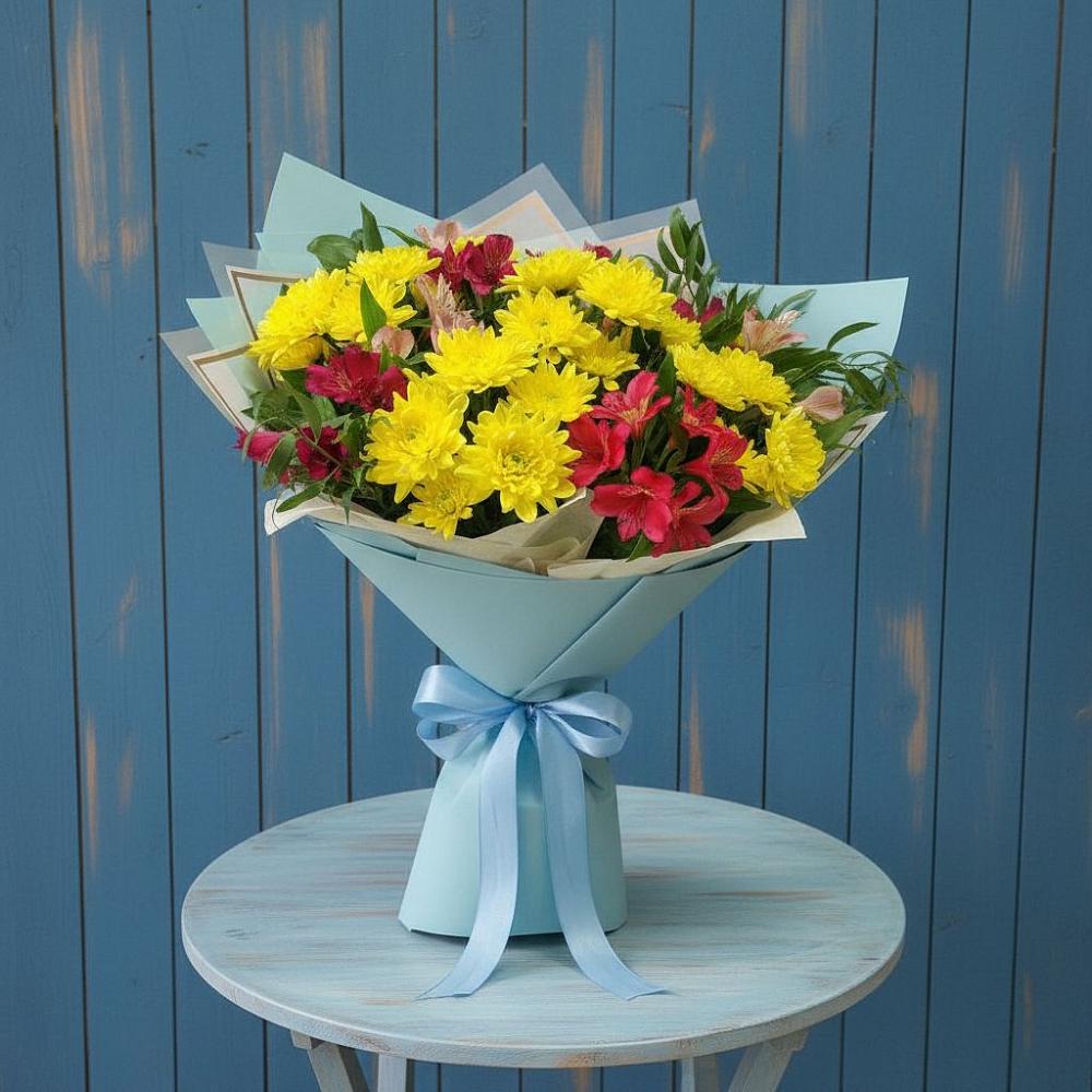 Букет цветов из: Альстромерии и Хризантемы в Гамово
