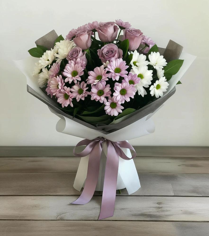 Букет цветов из: Хризантемы и Розы в Гамово