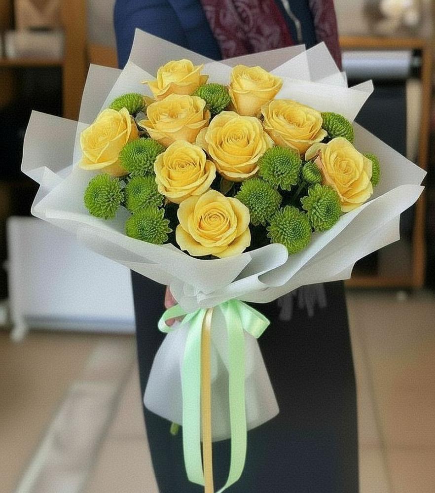 Букет цветов из: Хризантемы и Розы в Гамово