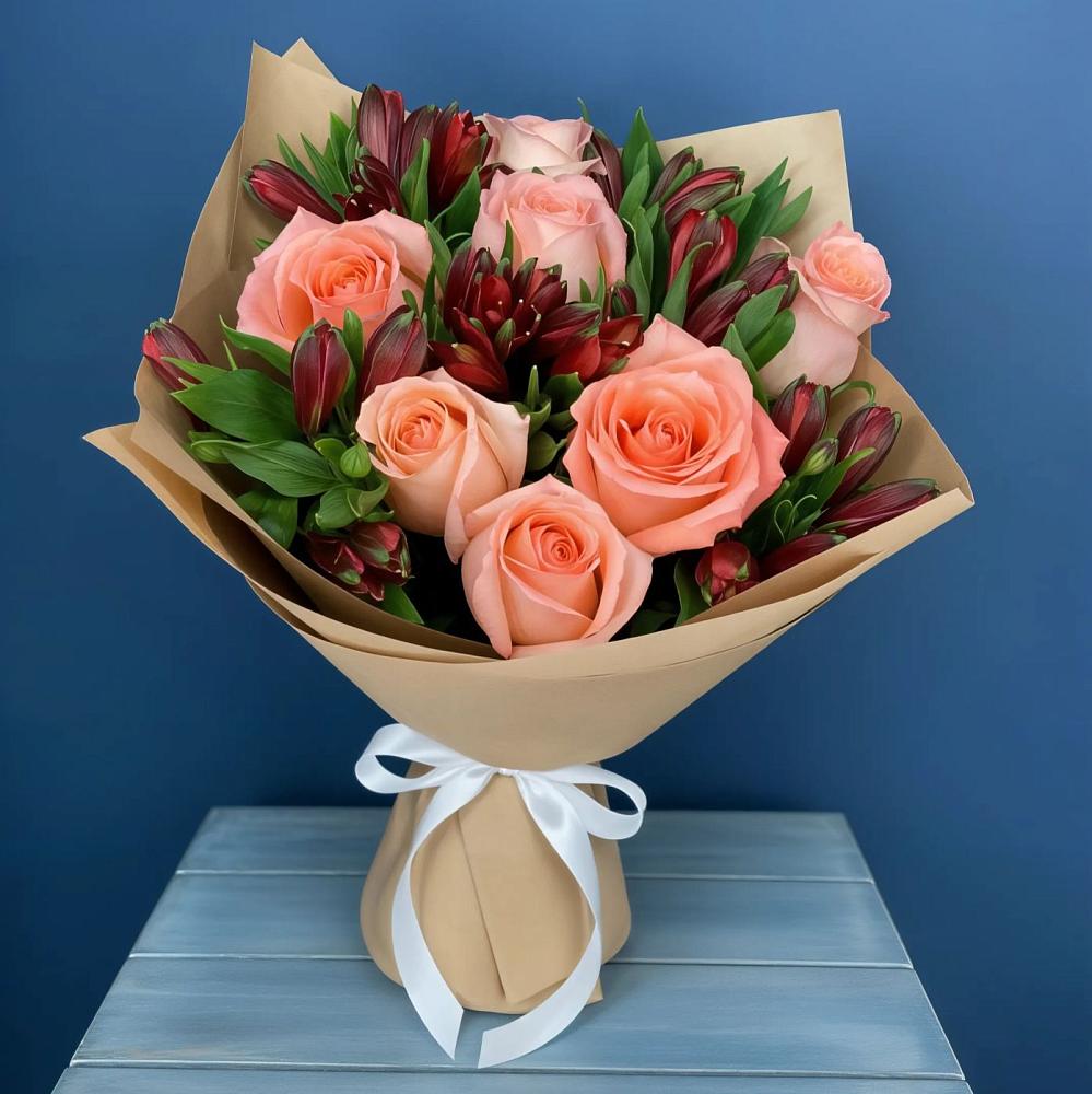 Букет цветов из: Розы и Альстромерии в Гамово