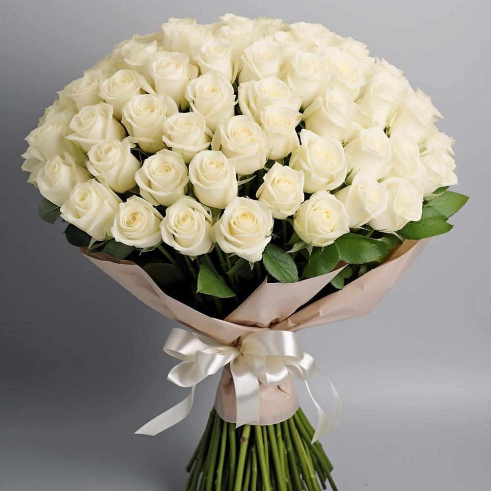 Букет 101 беля роза Белоснежка в Гамово