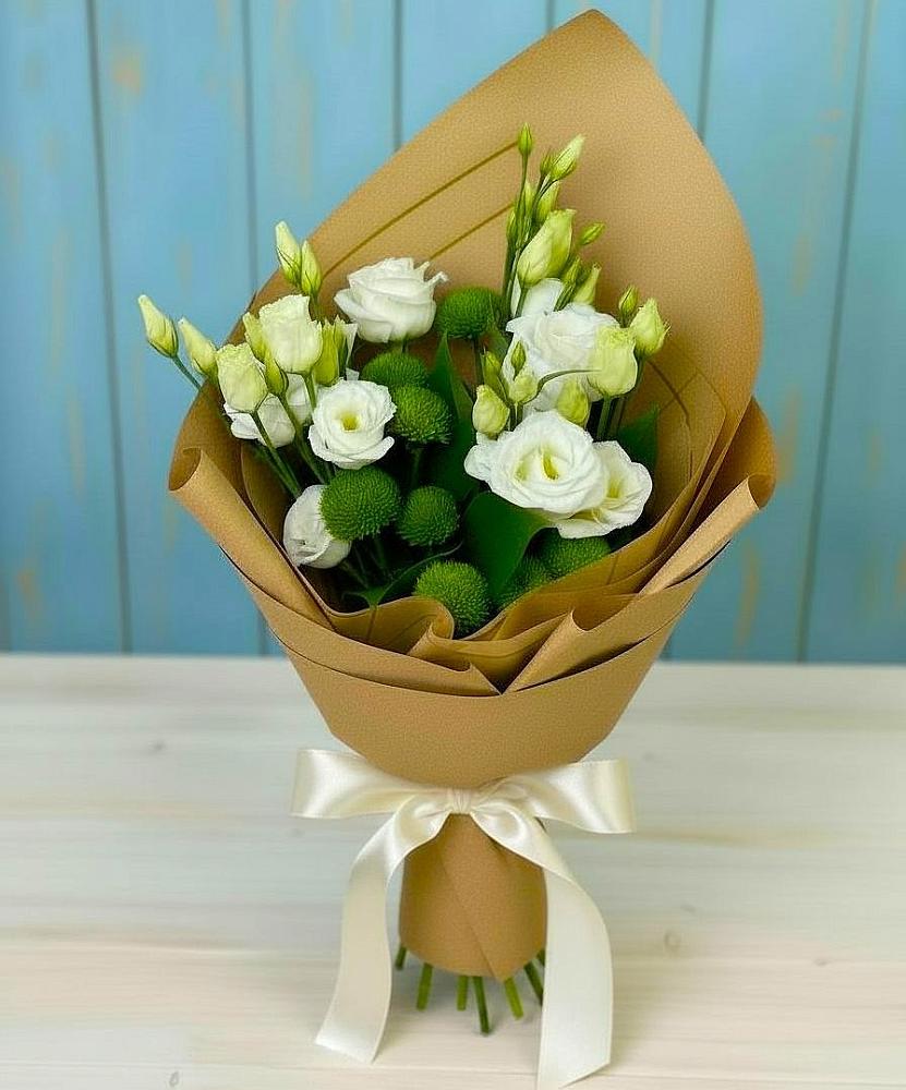 Букет цветов из: Хризантемы и Лизиантусы в Гамово