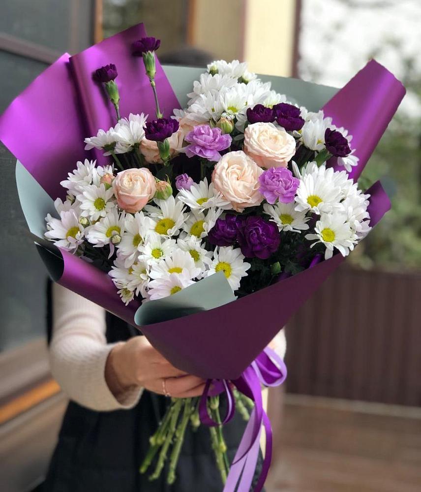 Букет цветов из: Хризантемы, Гвоздики и Розы в Гамово