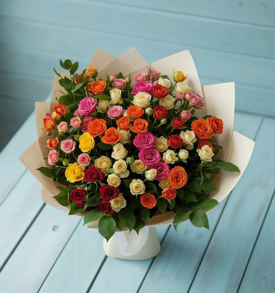 Букет Микс из разноцветных кустовых роз в Гамово