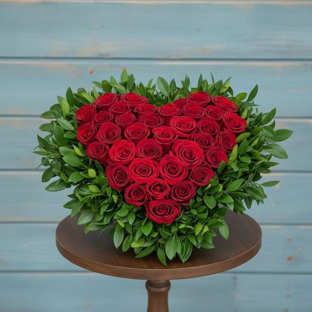 Цветочная композиция из Розы в виде сердца в Гамово