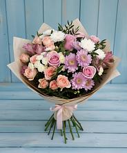 Букет цветов из:  Хризантемы, Розы и Альстромерии в Гамово