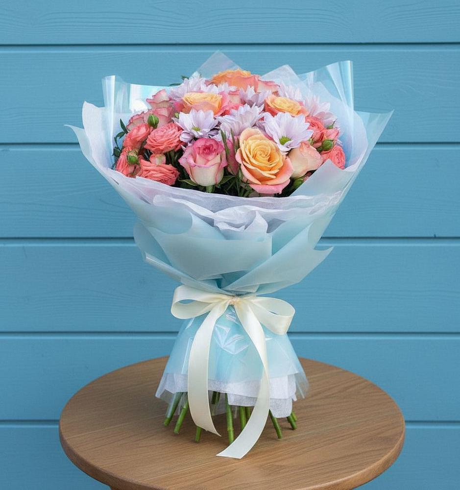 Букет цветов из: Хризантемы и Розы в Гамово