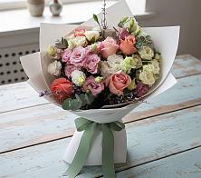 Букет цветов из:  Розы, Лизиантусы и Гвоздики в Гамово