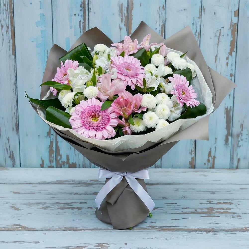 Букет цветов из: Герберы, Альстромерии и Хризантемы в Гамово